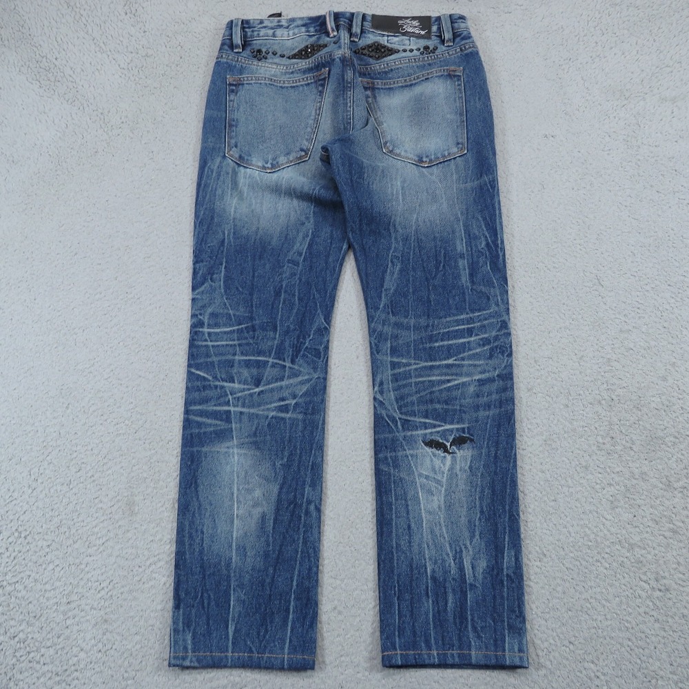 Cult of Individuality Mens Rocker Slim Distressed Studded Patch Jeans 30x30 Blue
